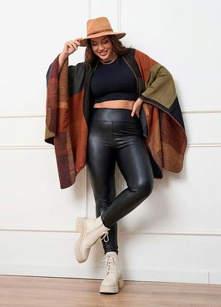 Жіночі шкіряні лосини на флісі з високою посадкою plus size