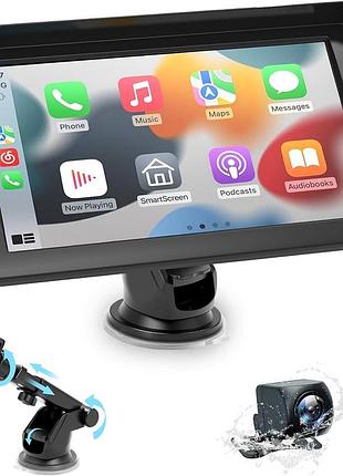Бездротова автомагнітола для apple carplay та android auto, 7-дюймова портативна автомагнітола з камерою заднього виду,