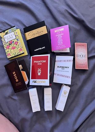 Лот пробників парфумів 10 штук ( набір люкс і ніша ) gritti , lancome , gucci , trussardi , montblanc ( 14 ml разом )