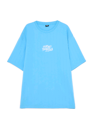 Футболка з вишивкою cropp 057fp-05x comfort fit блакитна р.м