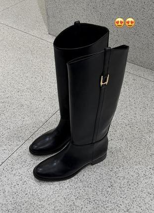 Чоботи сапожки труби чорні zara