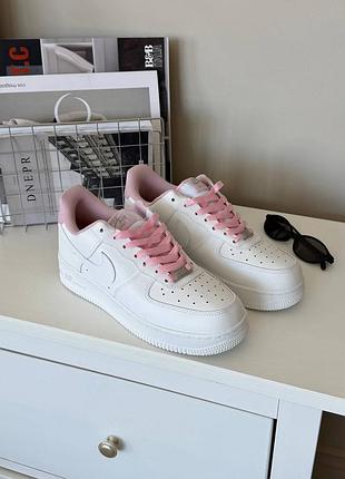 Кросівки nike air force white pink жіночі шкіряні рожеві нові