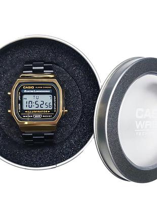 Електронний наручний годинник casio vintage a168wa-1 з підсвіткою illuminator колір black-gold