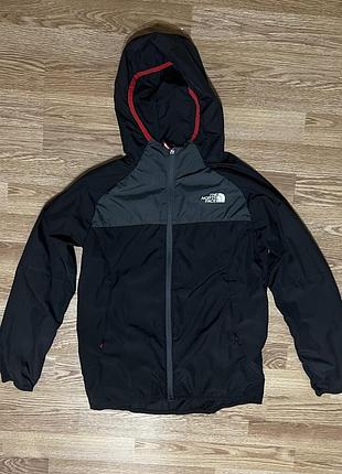 Ветровка the north face чёрного цвета с красной отделкой капюшона