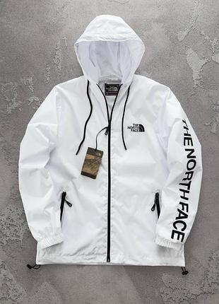 Чоловіча біла вітрівка (куртка) the north face  з великим лого на весна / літо / осінь демісезон