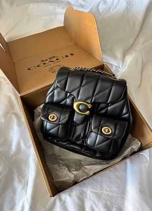 Рюкзак чорний шкіряний в стилі coach