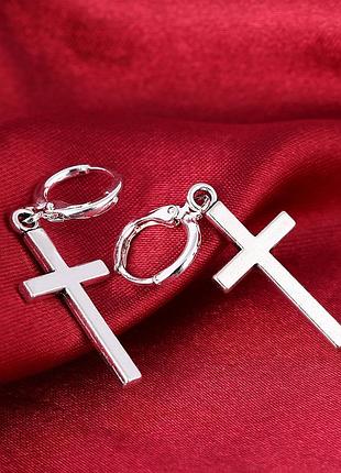 Сережки кільця хрестики, унісекс сережки з хрестиками в стилі панк рок хіп хоп гот