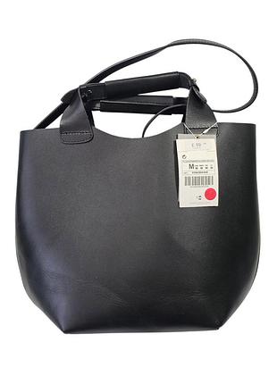 Кожаная сумка-шоппер zara woman buffalo leather tote