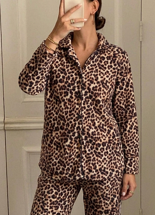 Мягкая флисовая 🐆 peacocks 🐆 пижамная рубашка кофта 🐆 трендовый леопардовый принт m - l