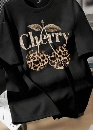 Футболка оверсайз вишня cherry oversize бавовна коттон