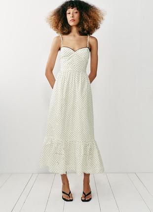 Zara -50% 💛 платье белое в горохи с вышивкой бордадо s, m