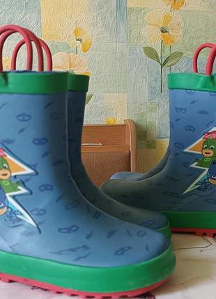 Детские резиновые сапоги pj masks из «герои в масках» (кетбой, аллет и гекко) и удобными ручками для обувания р. 26,27