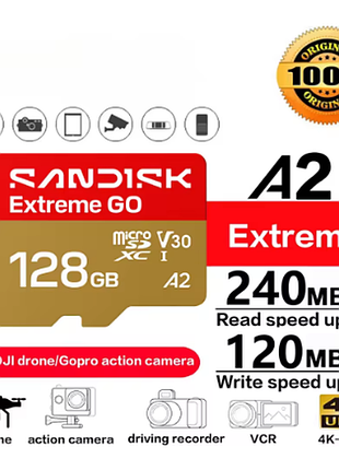 Original sandisk extreme go, карта памяти micro sdxc uhs-i. 128 гб.