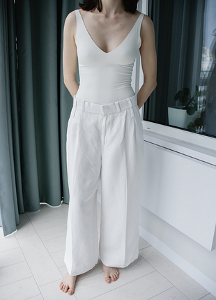 Білі лляні штани палаццо zara, розмір m