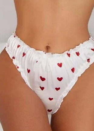 Женские атласные белые в сердечки трусики xl  l xxl