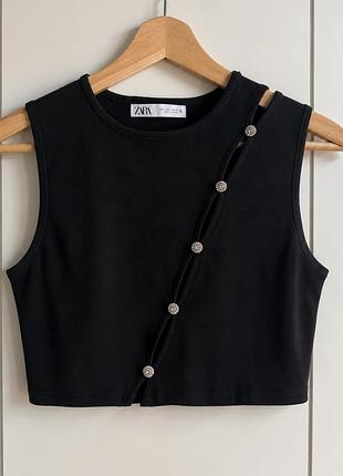 Трикотажний топ zara m | чорний топ із декоративними ґудзиками