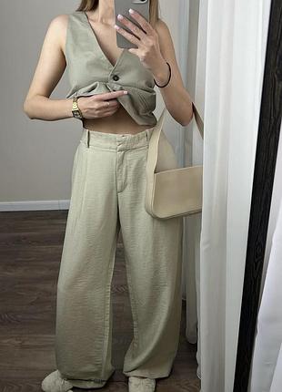 Брюки палаццо широкі оливкового кольору zara
