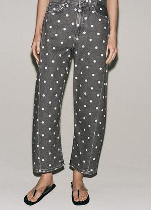 Джинси zw collection ankle relaxed із середньою посадкою в горошок від zara