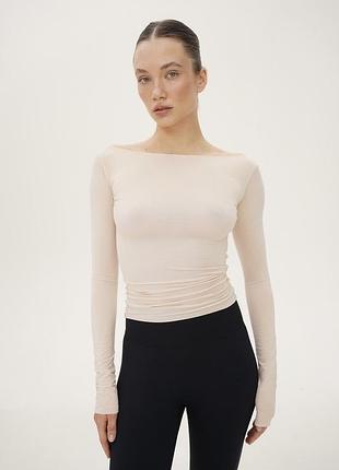 Лонгслів базовий з вирізом човник бежевий hey becca s 🛍️1+1=3🛍️
