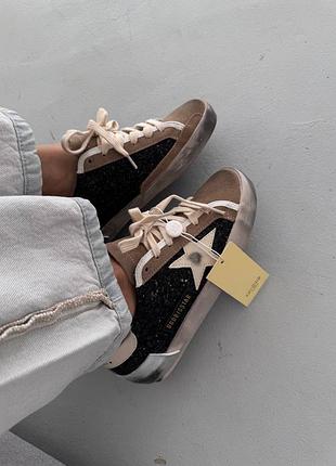 😍 женские кроссовки golden goose sstar | black sparkles / brown premium (4) 🧡