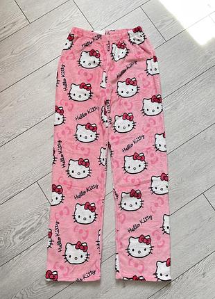 Жіночі теплі піжамні штани hello kitty рожеві