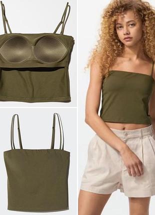 Майка топ з вбудованим бра uniqlo airism cotton cropped tube bra top