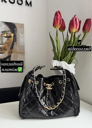 Сумка сумочка женская chanel quilted cc chain черная на цепочке