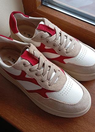 Женские кроссовки tamaris boogie в расцветке beige comb оригинал новые р.38 натуральная кожа и замша