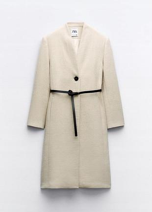 Zara пальто з поясом вовна розмір с