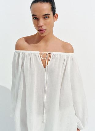 Белая блуза с льном zara топ рубашка zw collection s