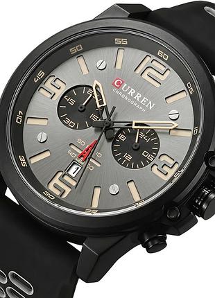 Мужские кварцевые часы curren monreal flex grey с хронографом, 2 ремешка