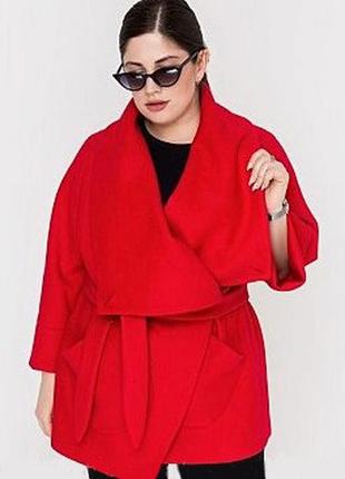 Стильное пальто-кардиган красного цвета1 фото