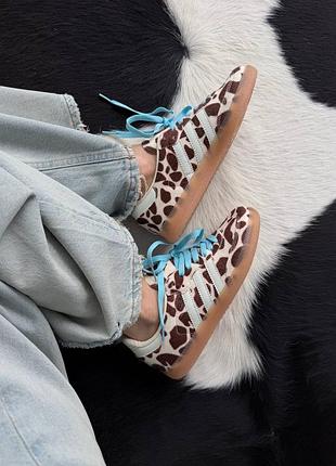 😍 женские кроссовки adidas samba | giraffe print 🦒 / blue laces (10)