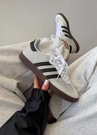 😍 женские кроссовки adidas samba | light grey swarovski (8)