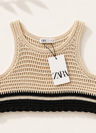 В'язаний кроп-топ zara ажурний сітка молочний 164 xs/s новий