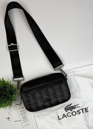 Мужская сумка-мессенджер lacoste monogram черного цвета