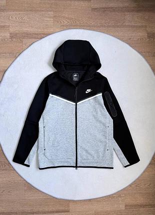 Чоловіче худі nike tech на блискавці з капюшоном чорне/сіре