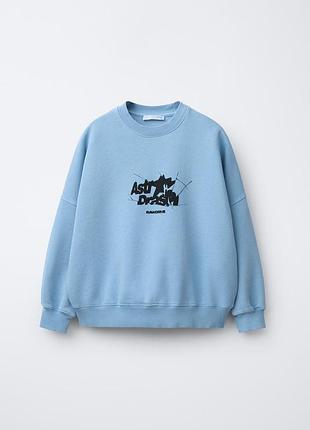 Світшот zara 164 для хлопчика з утепленням, блакитний з принтом