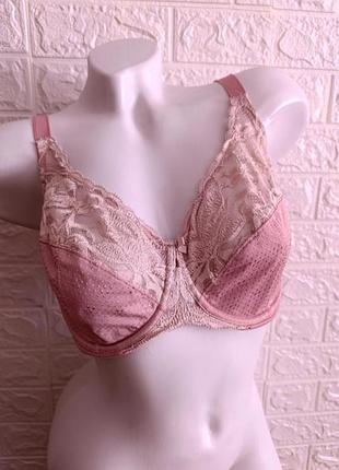 Бюстгальтер m&s рожевий мереживний без пуш-апу, чашка 34dd, 75f, на кісточках, жіноча білизна, ніжний рожевий колір, мереживо, великий розмір