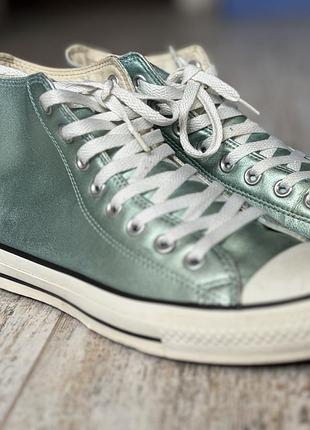 Жіночі високі шкіряні кеди converse chuck taylor all star — м'ятний металік — 40 (25.5 см)