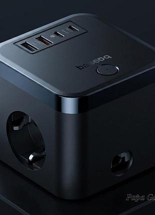 Мережевий фільтр baseus powercombo cube power strip 3xac+2xusb+2xtype-c 30w (1.5m) (black)