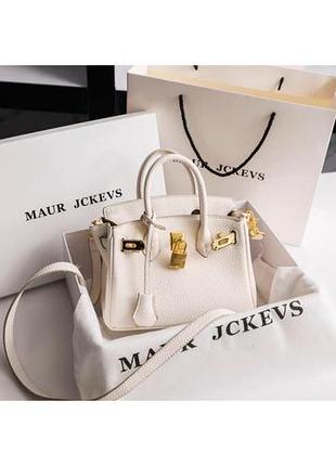 Молочная сумка в стиле hermes birkin с золотой фурнитурой