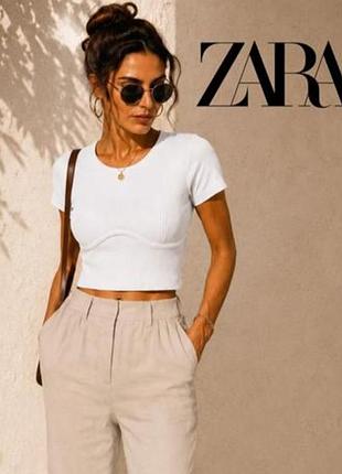 Стильний кроп топ в рубчик з імітацією корсету zara
