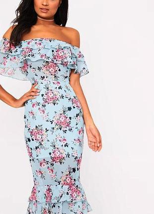 Распродажа платье prettylittlething миди с оборками в цветочный принт