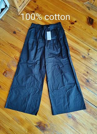 Женские брюки кюлоты mint velvet navy cotton wide trousers, размер m short) черные хлопковые