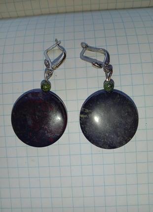 Серьги подвески женские из натурального камня яшма круглые