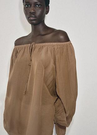 Блуза на голі плечі, сорочка з льону, шифонова сорочка жіноча zara xl, l, блузка з відкритою спиною