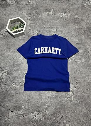 Футболка carhartt wip оригінал синя чоловіча футболка кархарт з великим білим логотипом