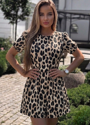 Леопардова сукня 🤎 леопардовий принт 🐆 ромпер з відкритою спиною 🎀 літній комбінезон з шортами 👗 короткий ромпер на зав'язках