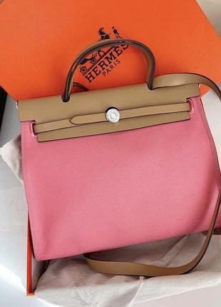 Фірмова сумка шкіряна з рожевим текстилем жіноча herbag zip 31 cm